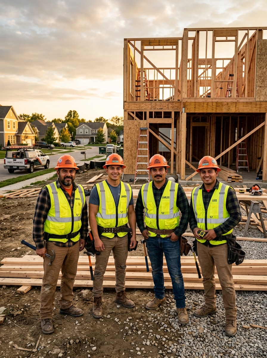 TEC construction crew on a framing job site