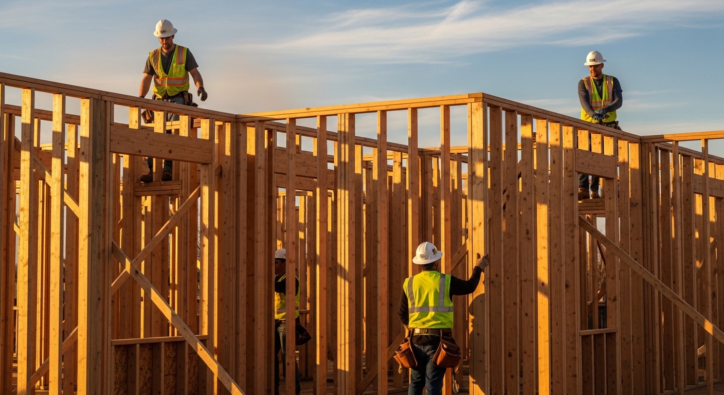 Framing installation — structural wood framing on a new build